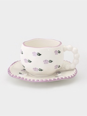 Чайная пара «Роза фиолетовая», 2 предмета: блюдце 16×1.5 см, чашка 13×10×7 см, белая