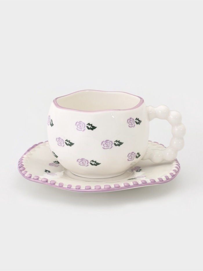 Чайная пара «Роза фиолетовая», 2 предмета: блюдце 16×1.5 см, чашка 13×10×7 см, белая