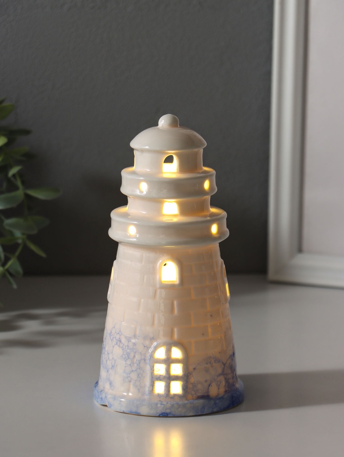Фигурка светящаяся «Маяк», керамика, бело-синий, 8×8×15.5 см - Фото 1