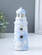 Фигурка светящаяся «Маяк», керамика, мраморный бело-синий, 6.5×6.5×18 см - Фото 2