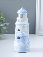 Фигурка светящаяся «Маяк», керамика, мраморный бело-синий, 6.5×6.5×18 см - Фото 3