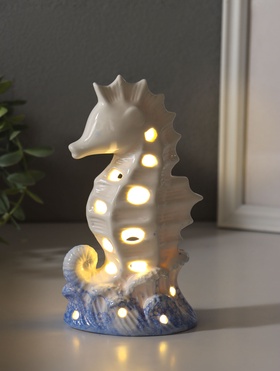 Фигурка светящаяся «Морской конёк», керамика, бело-синий, 6.5×8.5×16.5 см