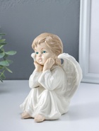 Фигурка керамика «Ангел в белом платье, сидит ручки у лица», 10×11×15.5 см  (артикул 10957818)  большой выбор товаров оптом и в розницу по низким ценам с доставкой