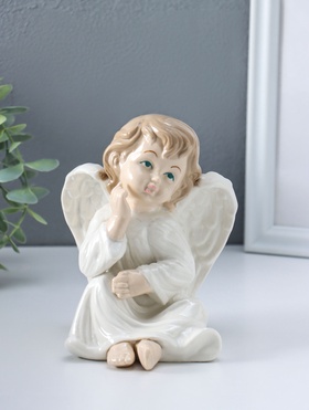 Фигурка керамика «Ангел в белом платье, сидит», 10×11.5×13.5 см  (артикул 10957819)  большой выбор товаров оптом и в розницу по низким ценам с доставкой