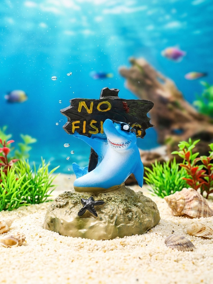 Декор для аквариума «Нет рыбалке - акула», 10 см
