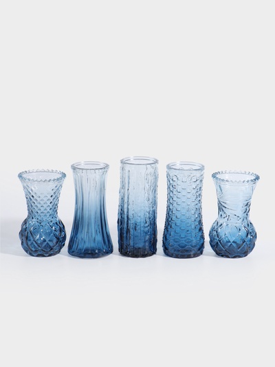Вазы для цветов «Миниатюра», набор 5 шт., 11.5-13 см, стекло, синие