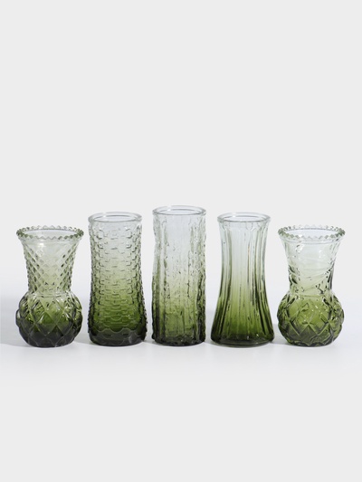 Вазы для цветов «Миниатюра», 11.5-13 см, набор 5 шт., стекло, зелёные