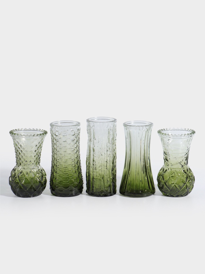Вазы для цветов «Миниатюра», 11.5-13 см, набор 5 шт., стекло, зелёные - Фото 1