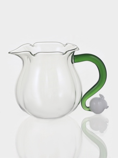 Молочник «Ландыш», 400 мл, 13.5×8.8×7.5 см, зелёная ручка, стекло, прозрачный
