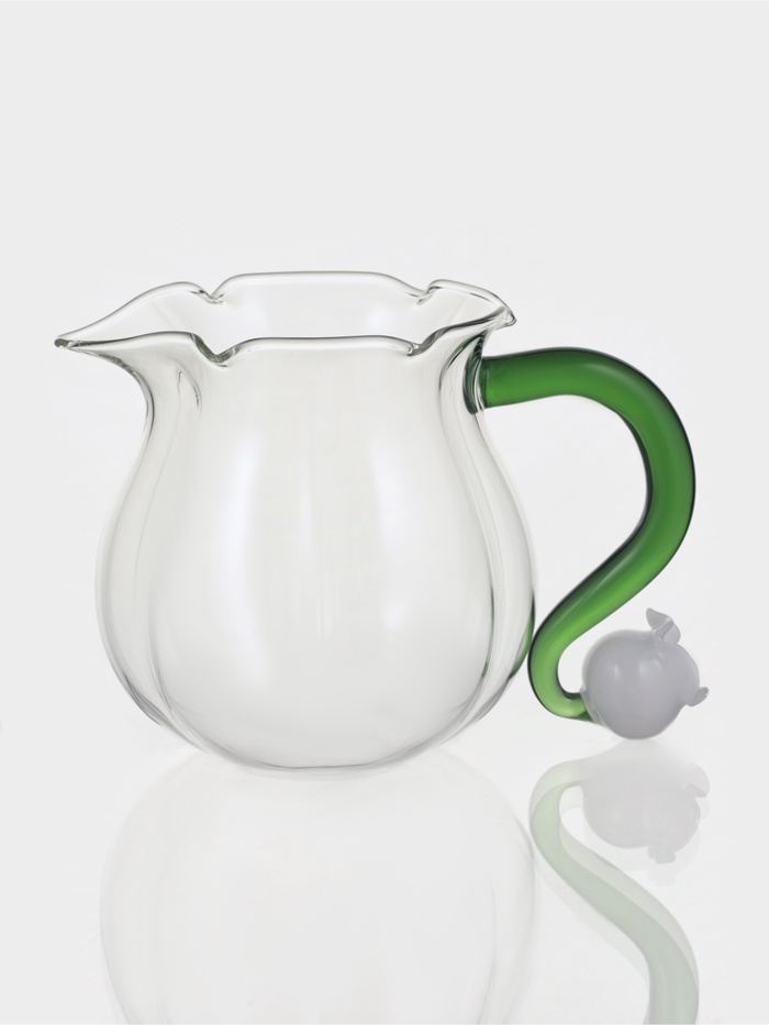 Молочник «Ландыш», 400 мл, 13.5×8.8×7.5 см, зелёная ручка, стекло, прозрачный - Фото 1