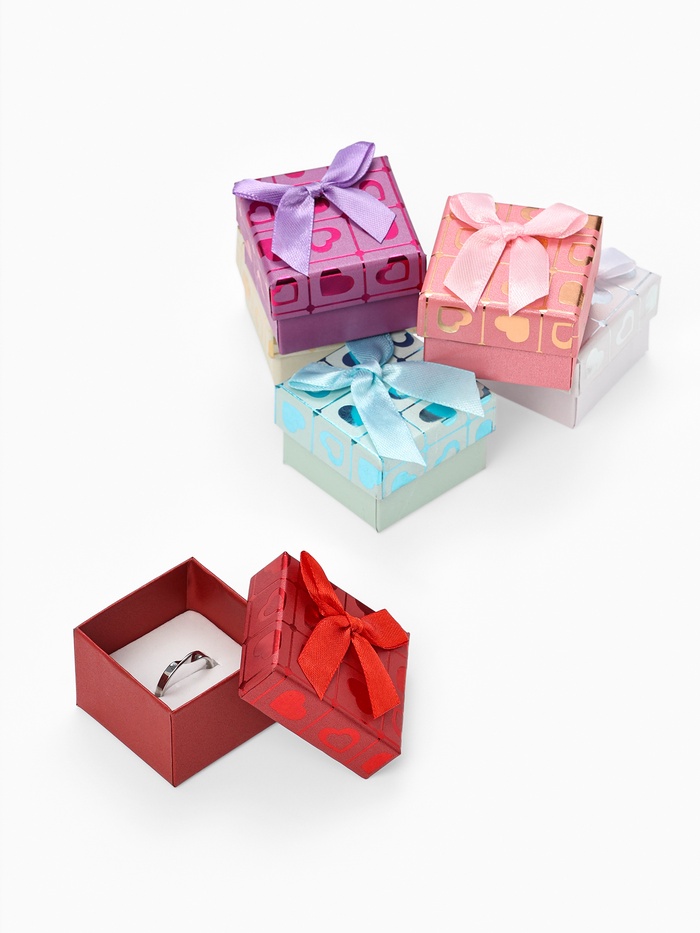 Набор коробочек подарочных 6 шт. под серьги, кольцо «Сердца», 5×5 см, (полезная часть 4.4×4.4 см), цвет МИКС