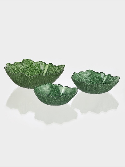 Набор салатников «Листья», 3 шт., 380/750/1450 мл, стекло, зелёный