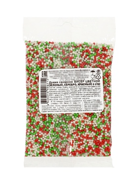 Драже сахарное бисер цветной (зеленый, серебро, красный), 100 г, № 478/2
