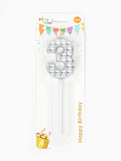 Свеча для торта «Элемент», цифра 3, серебро