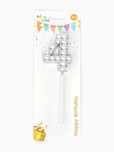 Свеча для торта «Элемент», цифра 4, серебро