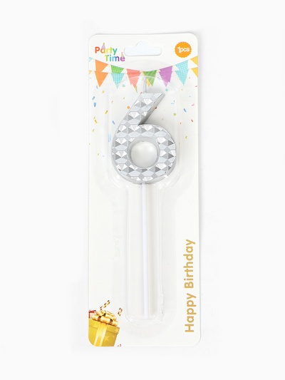 Свеча для торта «Элемент», цифра 6, серебро