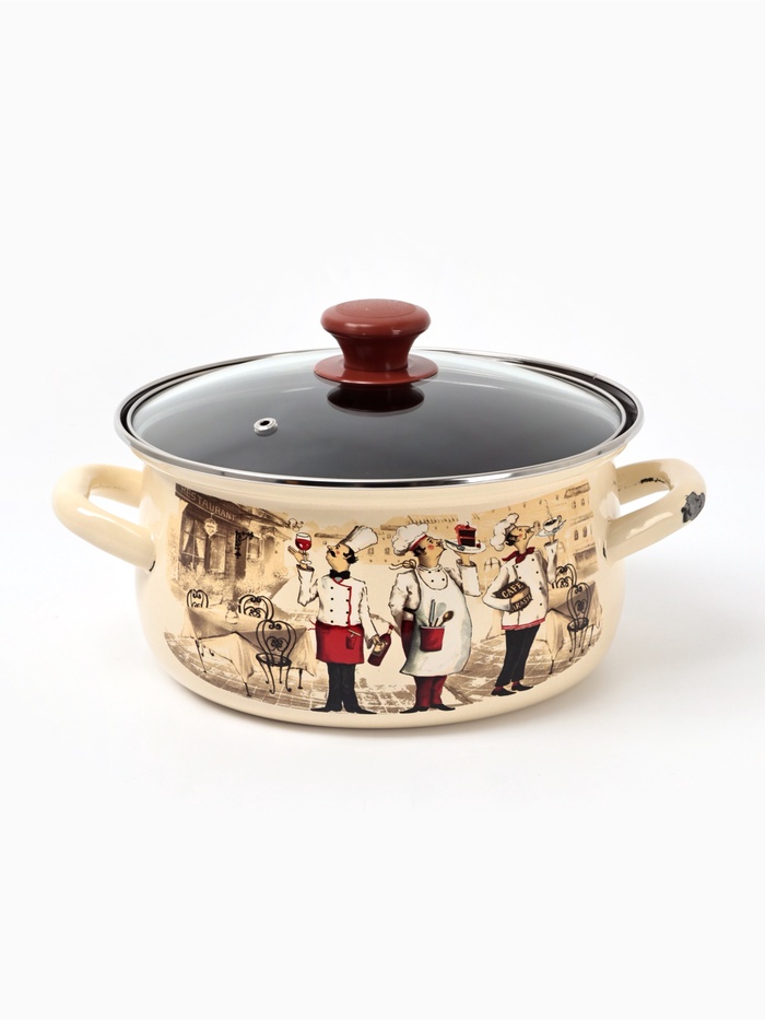 УЦЕНКА Кастрюля эмалированная «Сомелье», 3 л, d=23.1 см, с крышкой, слоновая, кости - Фото 1