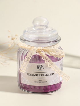 Ароматическая свеча в банке «Чёрный чай и слива», 180 г, 45 ч  (артикул 11004026)  большой выбор товаров оптом и в розницу по низким ценам с доставкой