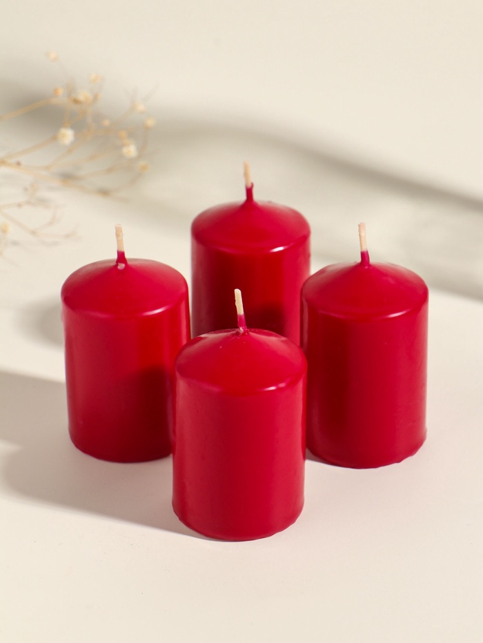 Набор: свеча - цилиндр «Интерьерный», 4 шт., 6×4 см, 10 ч, бордовый - Фото 1