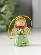 Фигурка - подвеска полистоун «Ангелочек со звёздами на зелёном платье, со свечой в руках», ёлочная игрушка, 3.8×2.6×5 см  (артикул 10915751)  большой выбор товаров оптом и в розницу по низким ценам с доставкой