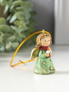 Фигурка - подвеска полистоун «Ангелочек со звёздами на зелёном платье, со свечой в руках», ёлочная игрушка, 3.8×2.6×5 см  (артикул 10915751)  большой выбор товаров оптом и в розницу по низким ценам с доставкой