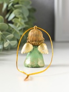 Фигурка - подвеска полистоун «Ангелочек со звёздами на зелёном платье, со свечой в руках», ёлочная игрушка, 3.8×2.6×5 см  (артикул 10915751)  большой выбор товаров оптом и в розницу по низким ценам с доставкой