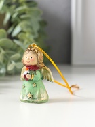Фигурка - подвеска полистоун «Ангелочек со звёздами на зелёном платье, со свечой в руках», ёлочная игрушка, 3.8×2.6×5 см - Фото 4