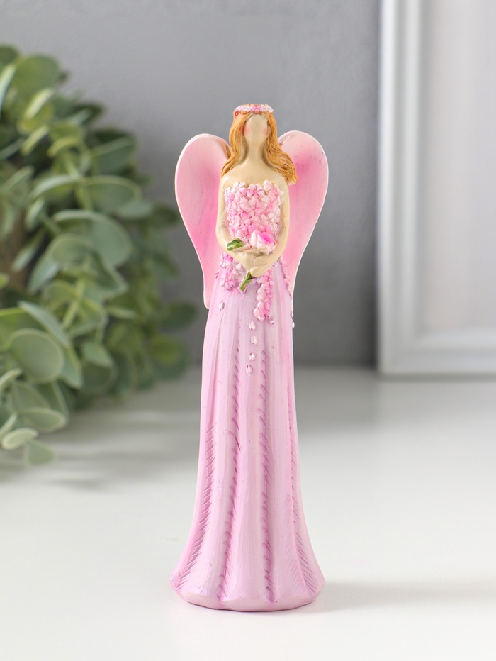 Фигурка полистоун «Девушка-ангел в розовом платье усыпанном цветами», 4×3.5×13 см