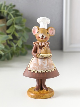 Фигурка полистоун «Мышка-пекарь в тёмном платье, с хлебом», 6×4.5×13 см
