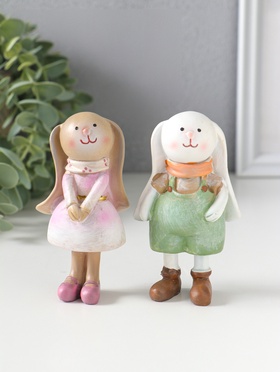 Набор фигурок 2 шт. полистоун «Зайчики-малыши нарядные», 5.5×3×9.5 см