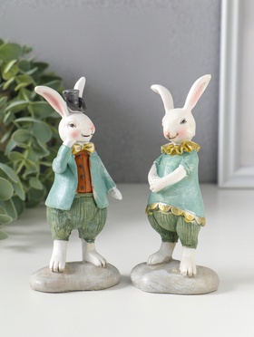 Набор фигурок 2 шт. полистоун «Парочка зайчат в костюмах с жабо, бабочкой», 5.5×4×12.5 см