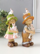 Набор фигурок 2 шт. полистоун «Малыши в соломенных шляпках, с зайчатами», 5.5×6×14 см  (артикул 10915795)  большой выбор товаров оптом и в розницу по низким ценам с доставкой