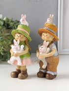 Набор фигурок 2 шт. полистоун «Малыши в соломенных шляпках, с зайчатами», 5.5×6×14 см  (артикул 10915795)  большой выбор товаров оптом и в розницу по низким ценам с доставкой
