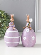 Набор фигурок 2 шт. полистоун «Лавандовые зайчики верхом на пасхальных яичках», 6.5×6.5×13 см  (артикул 10915801)  большой выбор товаров оптом и в розницу по низким ценам с доставкой