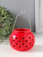 Подсвечник на 1 свечу «Фонарик с сердцами», керамика, красный, 8×8×6.7 см  (артикул 10925438)  большой выбор товаров оптом и в розницу по низким ценам с доставкой