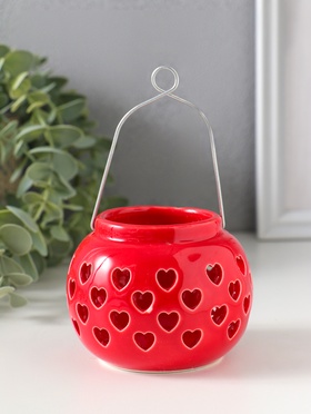 Подсвечник на 1 свечу «Фонарик с сердцами», керамика, красный, 8×8×6.7 см  (артикул 10925438)  большой выбор товаров оптом и в розницу по низким ценам с доставкой