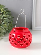 Подсвечник на 1 свечу «Фонарик с сердцами», керамика, красный, 8×8×6.7 см - Фото 2