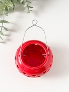 Подсвечник на 1 свечу «Фонарик с сердцами», керамика, красный, 8×8×6.7 см - Фото 4