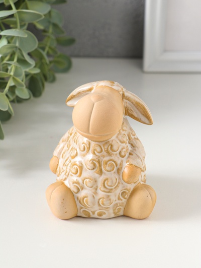 Фигурка керамика «Кудряш бараш», беж, 7×7×8 см
