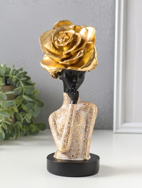 Бюст полистоун «Девушка с золотой розой, в наряде с узорами», чёрный, 9×7.5×19.5 см  (артикул 10928575)  большой выбор товаров оптом и в розницу по низким ценам с доставкой