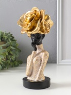 Бюст полистоун «Девушка с золотой розой, в наряде с узорами», чёрный, 9×7.5×19.5 см  (артикул 10928575)  большой выбор товаров оптом и в розницу по низким ценам с доставкой