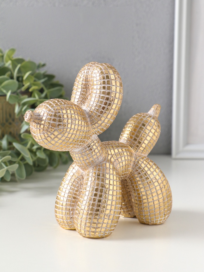 Сувенир полистоун "Воздушный шарик - собачка, в клеточку" золото 15х6,7х15 см - Фото 1