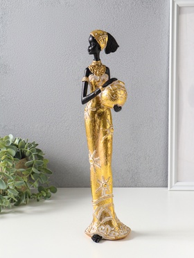 Фигура полистоун «Африканка с кувшином, с повязкой в волосах», бело-золотой, 9×8×37.5 см  (артикул 10928582)  большой выбор товаров оптом и в розницу по низким ценам с доставкой
