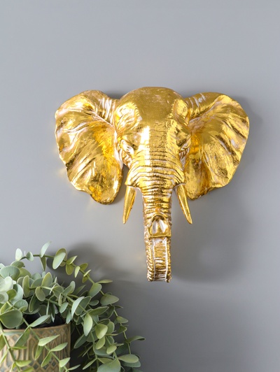Панно настенное полистоун «Слон», интерьерный декор, золото с патиной, 22×7.5×22 см