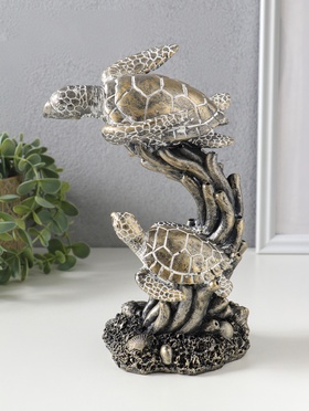 Фигура полистоун «Морские черепахи в кораллах», бронза с белой патиной, 14×12.5×21 см