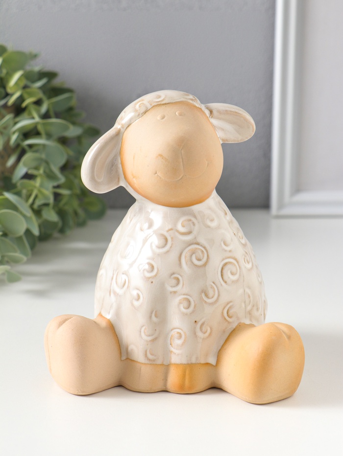 Копилка для денег керамика «Кудрявый барашек», беж, 11.6×11.2×13.4 см