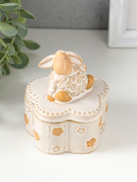 Шкатулка для украшений керамика «Кудряш бараш», беж, 7.9×7.9×9.5 см  (артикул 10925445)  большой выбор товаров оптом и в розницу по низким ценам с доставкой