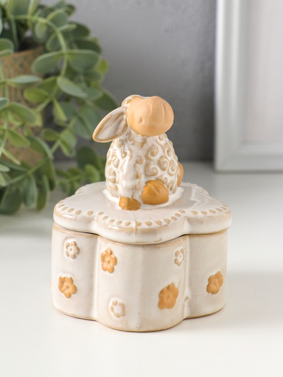 Шкатулка для украшений керамика «Кудряш бараш», беж, 7.9×7.9×9.5 см