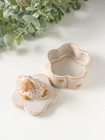 Шкатулка для украшений керамика «Кудряш бараш», беж, 7.9×7.9×9.5 см