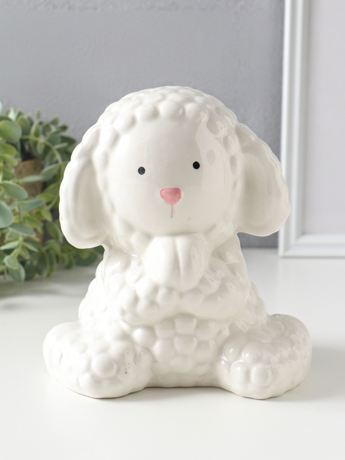 Копилка для денег керамика «Милый барашек с сердцем», белая, 17×11×15.1 см